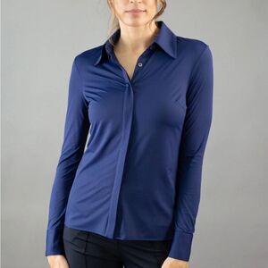 Luxeire The Classic Button Up Blouse Top shirt  Navy XL